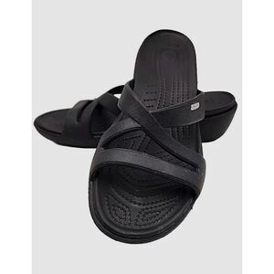 Crocs Women's Black Patricia Strappy Comfort Slip-On Wedge Slide Sandals Size 10